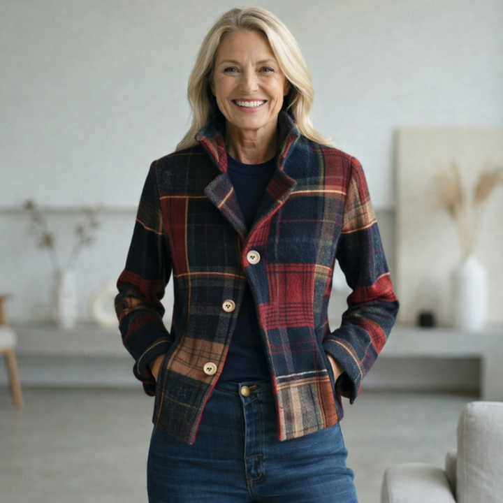 NATALIE – Plaid Mid-Season Coat with Stand Collar