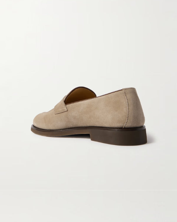 BRIAN | Leather-Trimmed Suede Penny Loafers - caramel
