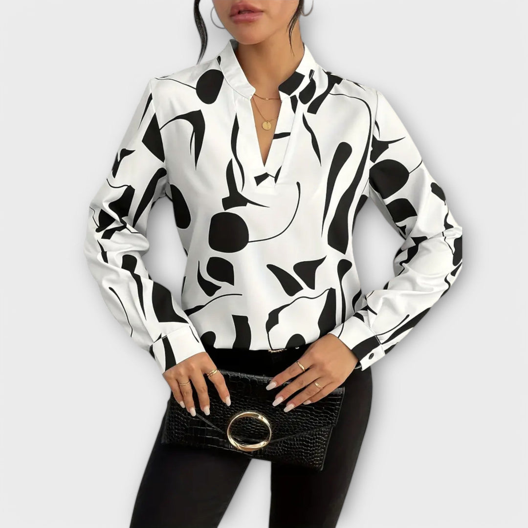 Sophie – Abstract Print V-Neck Blouse